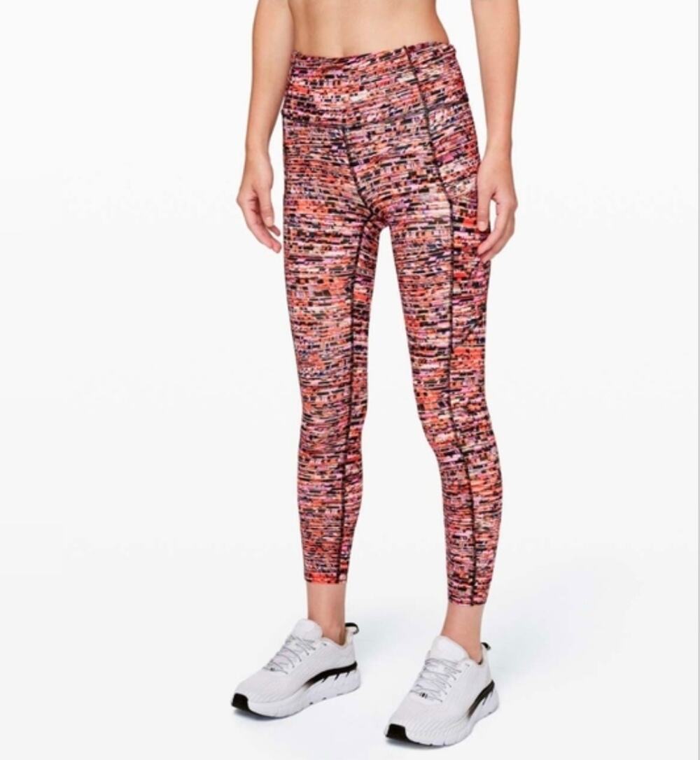 Lululemon Fast and Free Tight II 25" Leggings Size 6 Flash Pleat Orange Nulux
